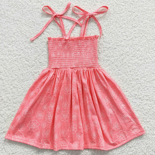 kids pink white flower print strap dress girl dresses
