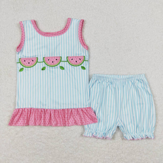 baby girl clothes watermelon embroidery tank bloomer set