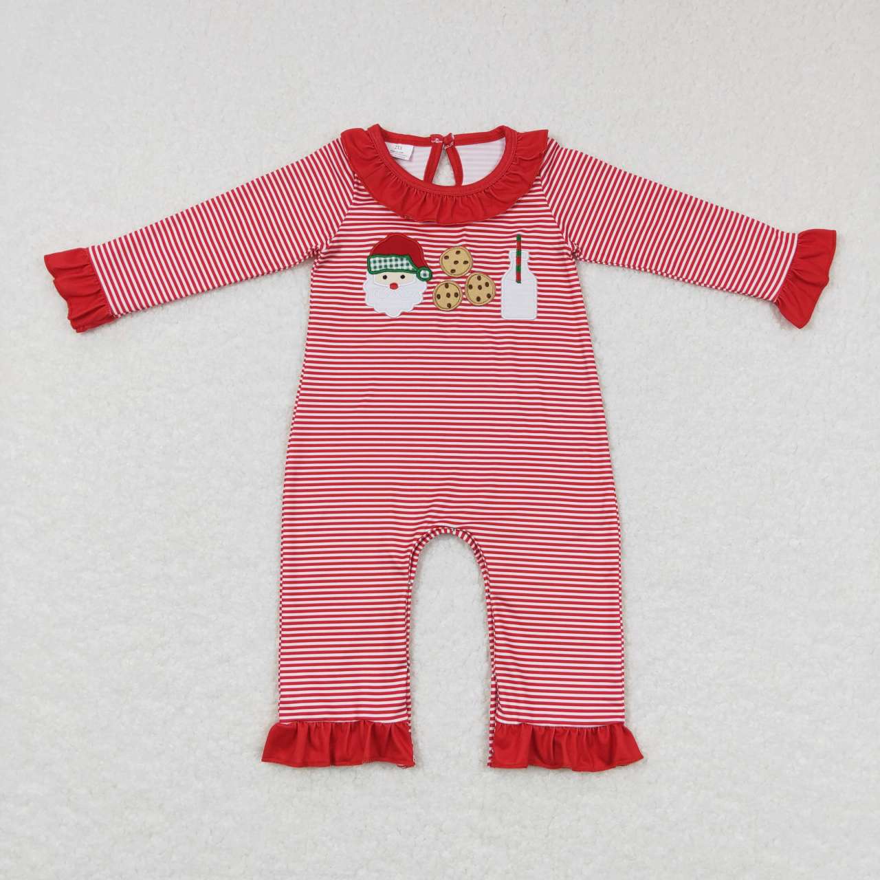 baby girl santa milk cookie embroidery red stripe romper