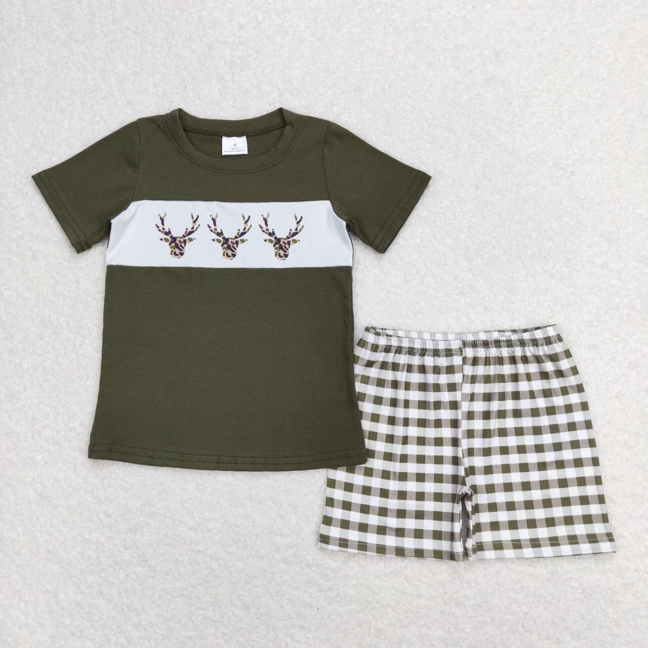 camo deer tee plaid shorts set boy summer outfit