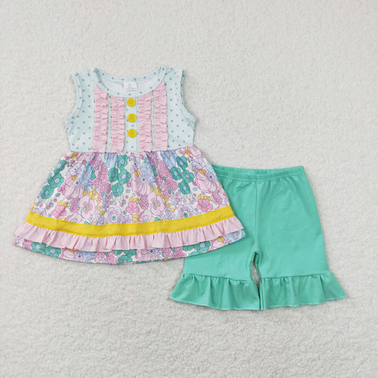 girls sleeveless flower set summer shorts outfit