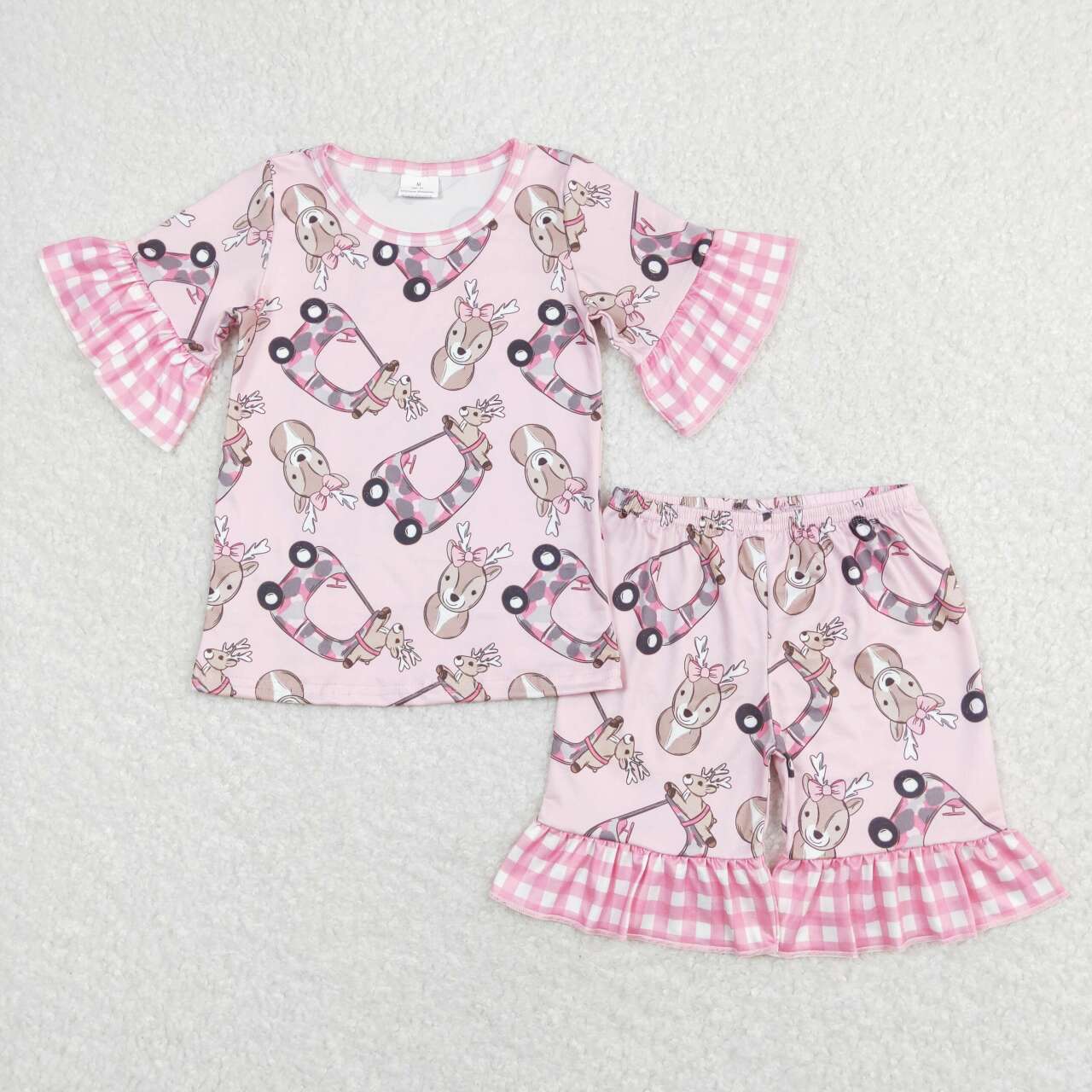 baby girl clothes deer print ruffle shorts pajama set pink