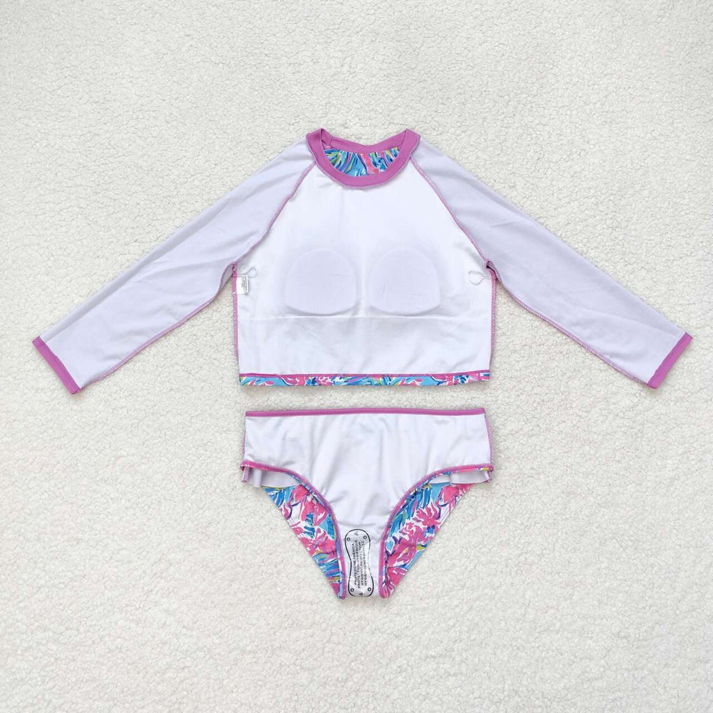 two piece watercolor rash guard swimsuit girl swimwear