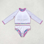 two piece watercolor rash guard swimsuit girl swimwear