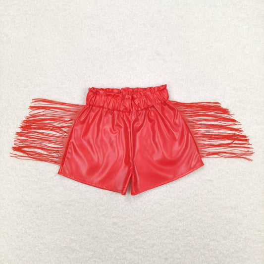 red leather fringe shorts girls clothing
