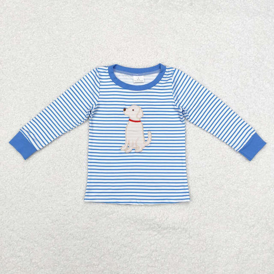 boy blue stripes embroidered dog top