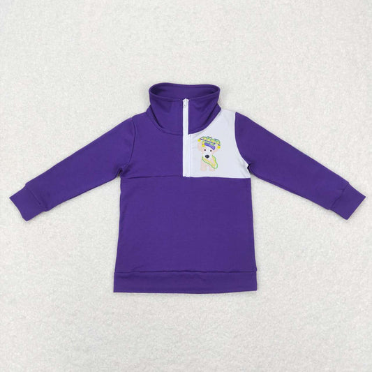 baby boy madi gras purple pullover with dog print