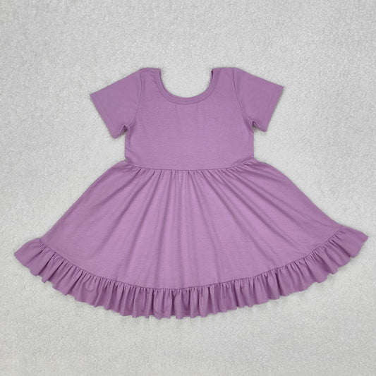 short sleeve twirly cotton purple dress kids dresses