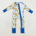 milk biscuit blue Christmas cookies print girl zip sleeper