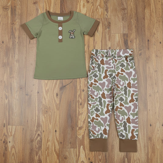 camo rabbit embroidery jogger outfit easter boy clothes set