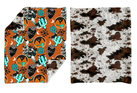 BL0205  Western Cactus Cow Print Baby Newborn Blanket