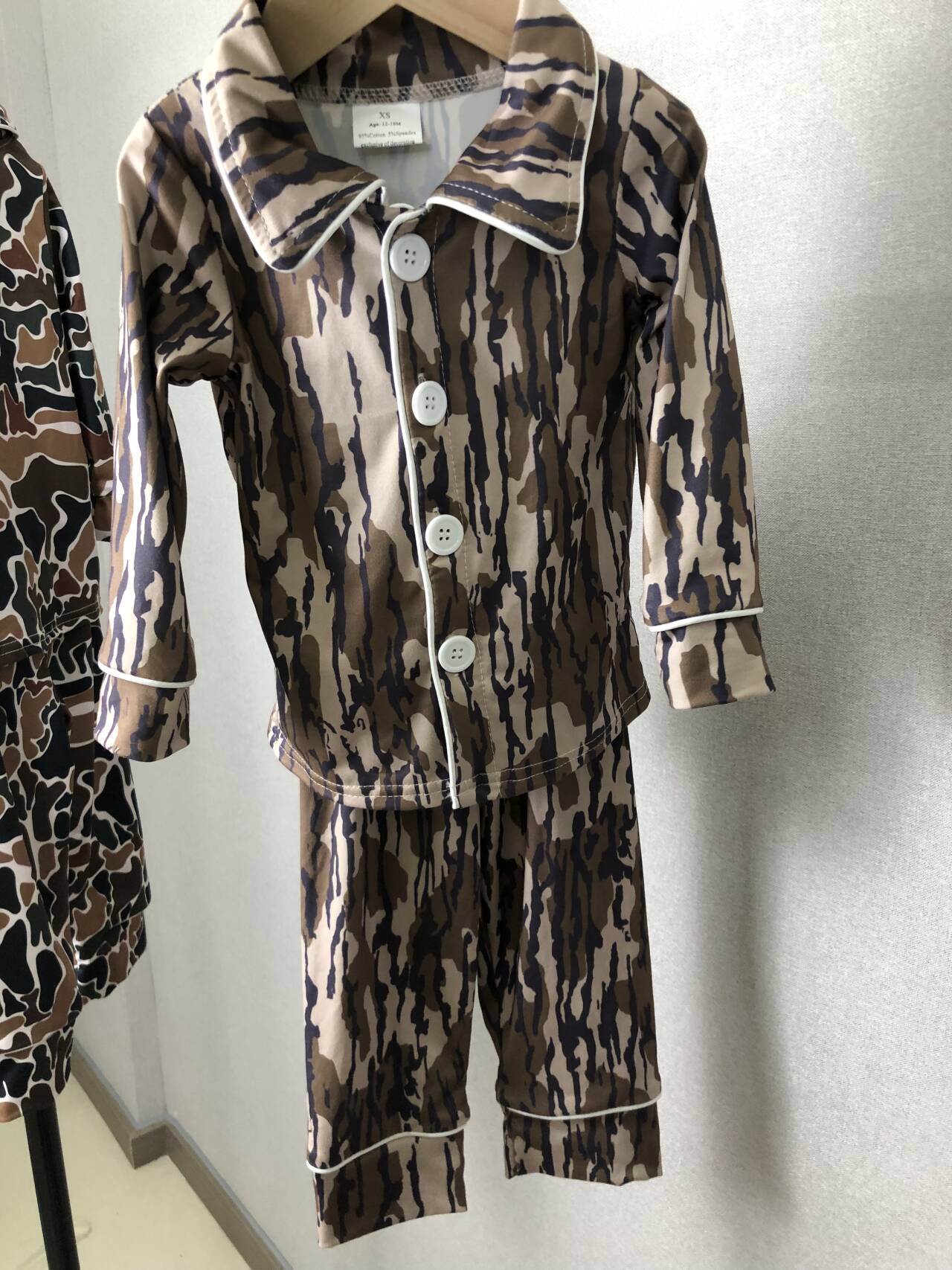 kids camo button up pajama outfit