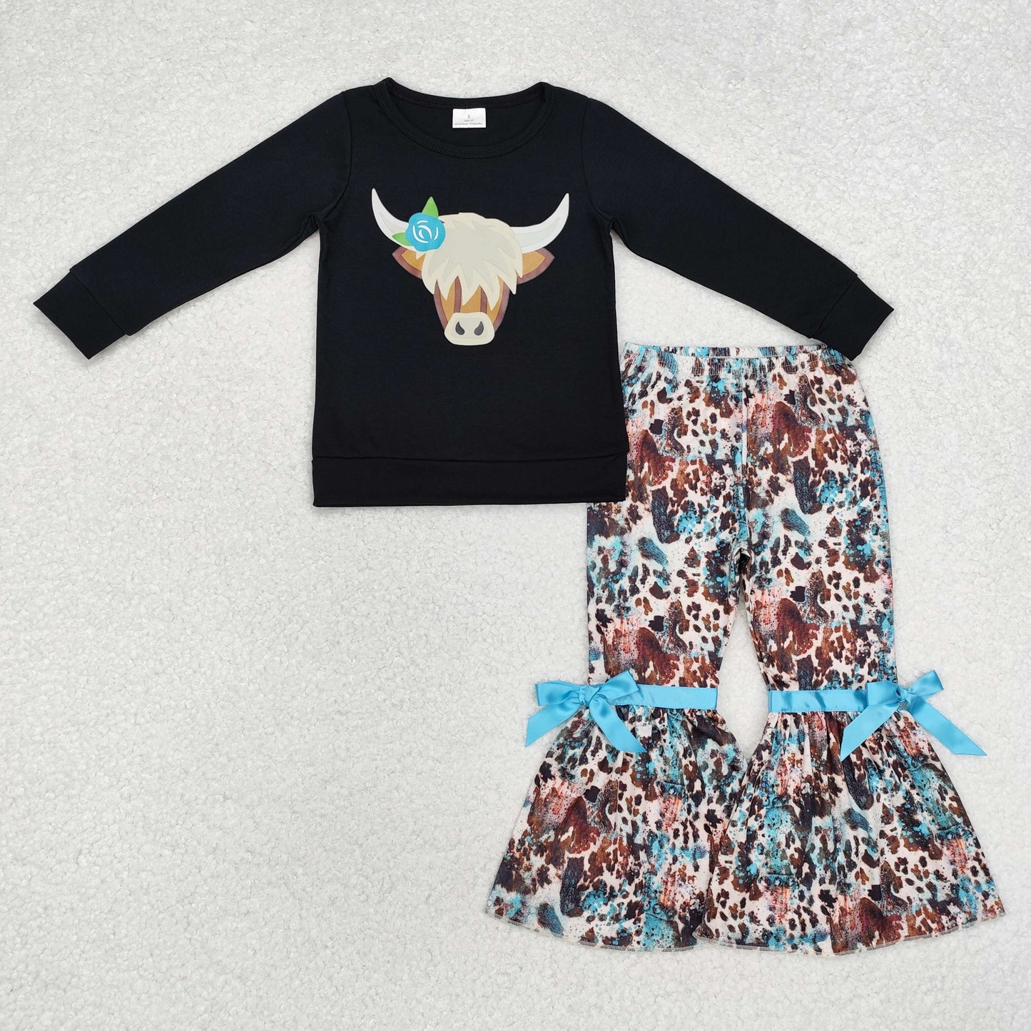 digital cow print bell bottom outfit girls clothes