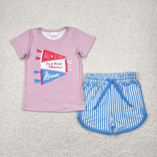 ball game blue striped shorts set