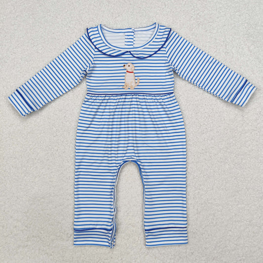 blue stripe dog embroidery romper