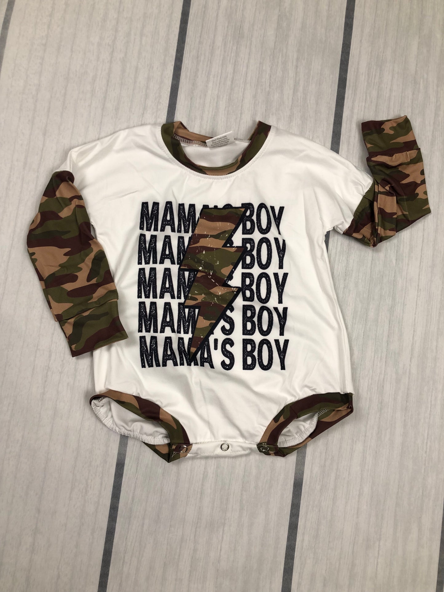 mama's boy baby camo bodysuit