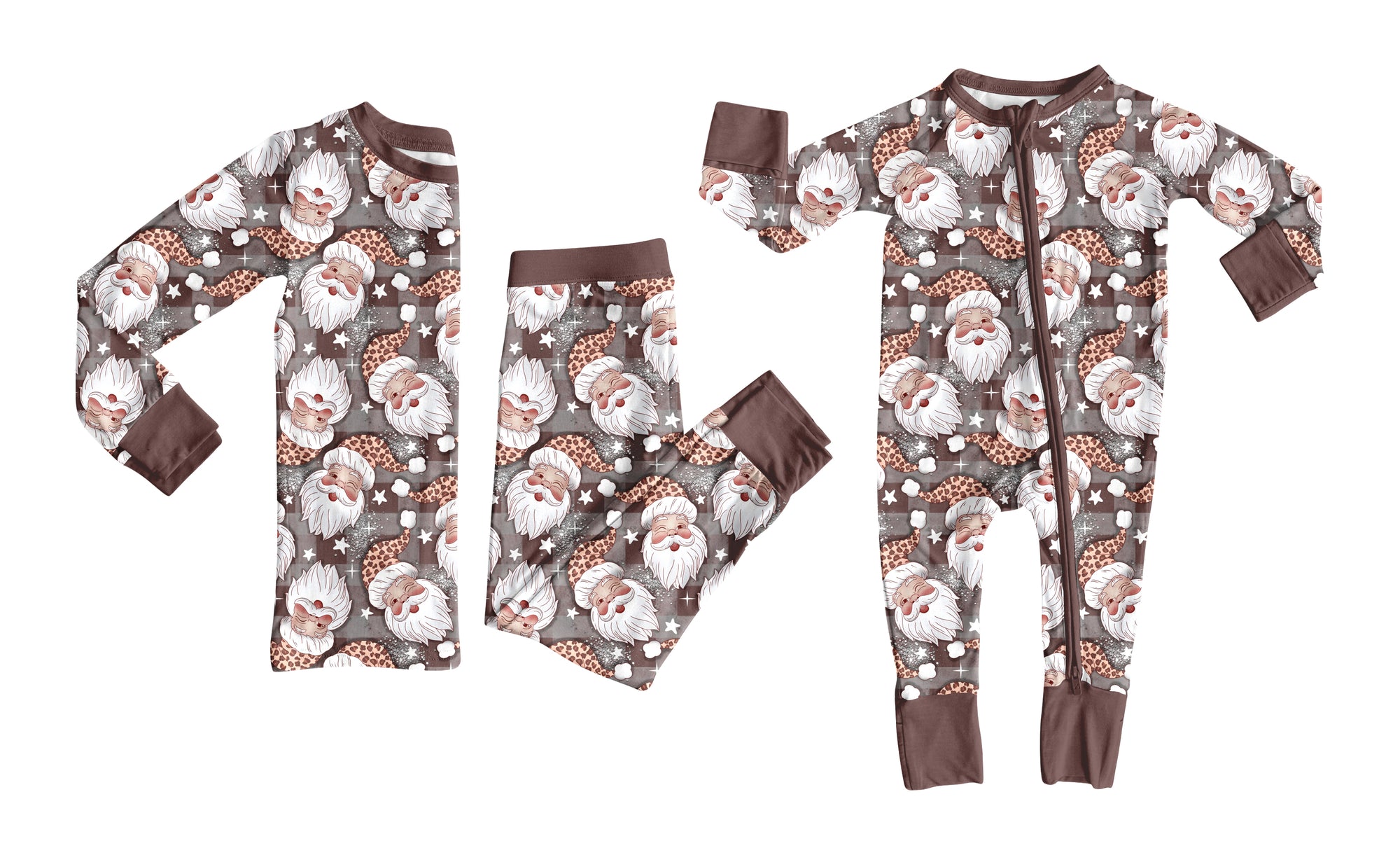 TAT 6-7 weeks MOQ 3 each tan santa print Christmas kids pajamas