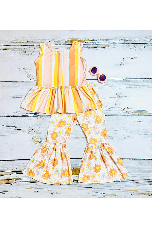 Peach tones floral & stripped sleeveless 2pc set