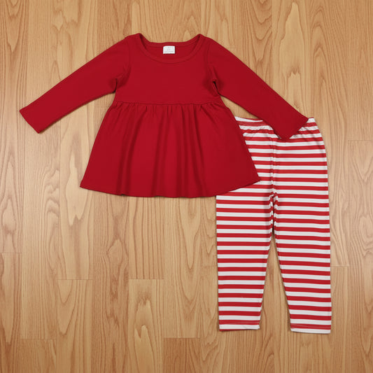red solid stripes legging set kids clothing