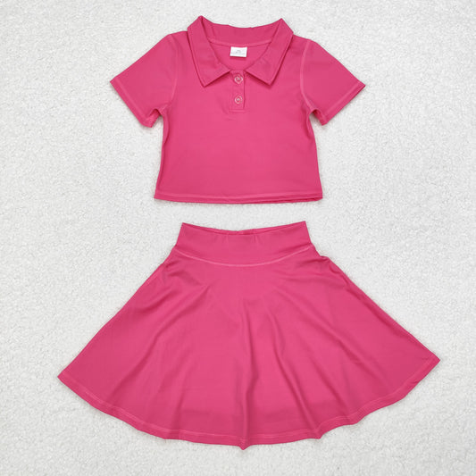 little girl hot pink polo yoga two piece activewear