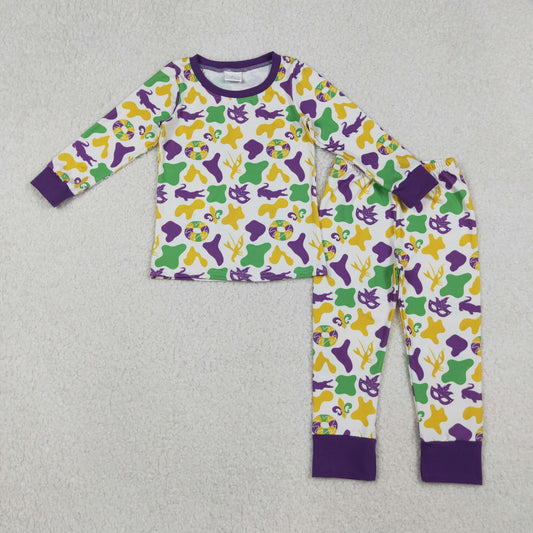 purple green gold camo kids mardi gras pajama set