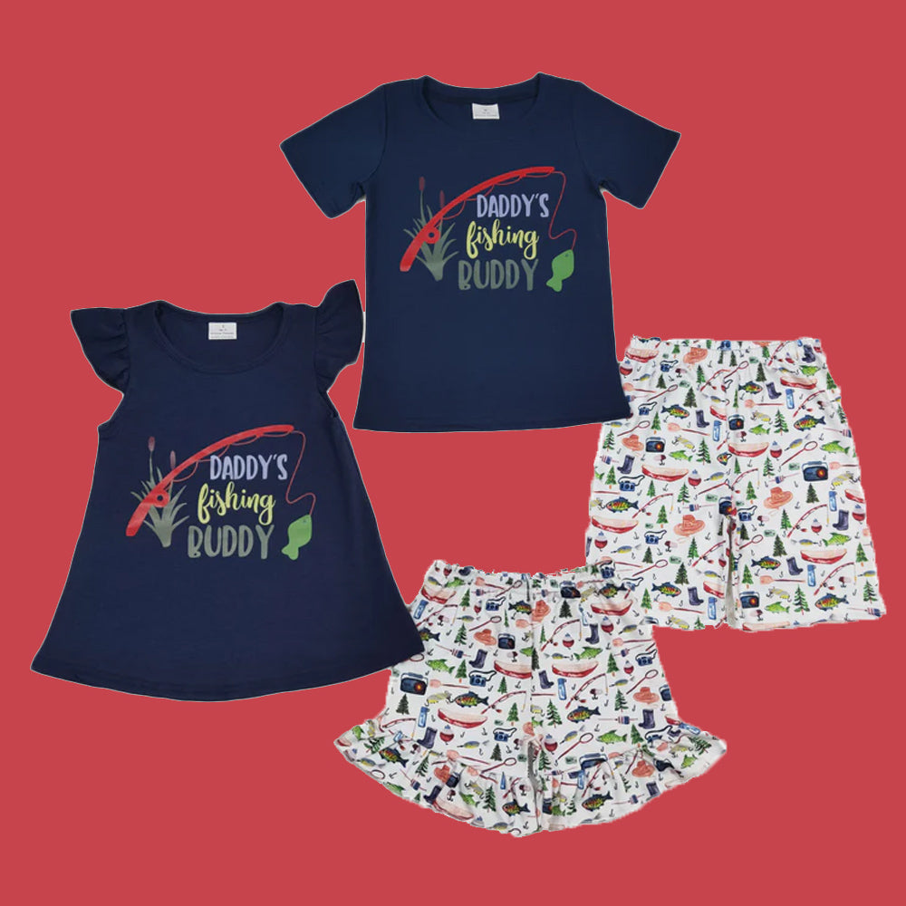 Digital Print Daddy's Fishing Buddy Sibling Shorts Set