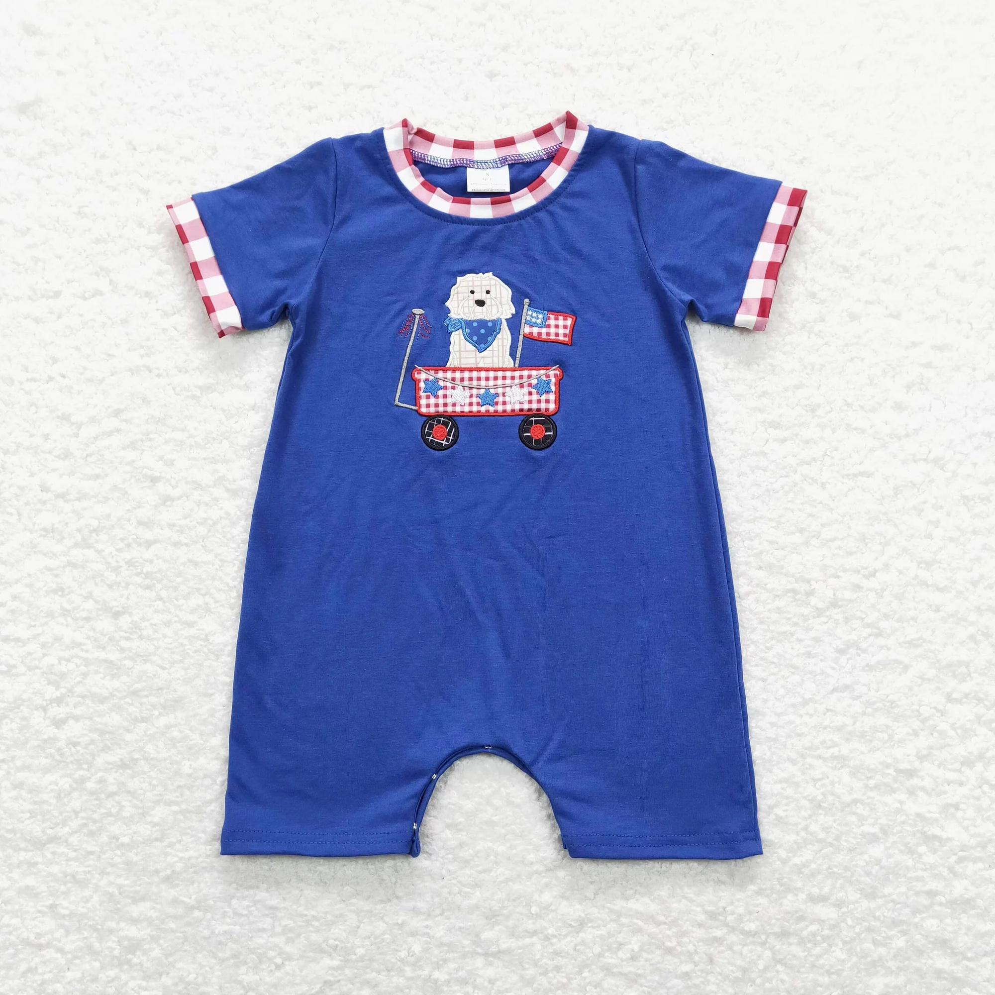 SR0749 USA Warehouse Embroidery Blue Dog Target Boy Romper