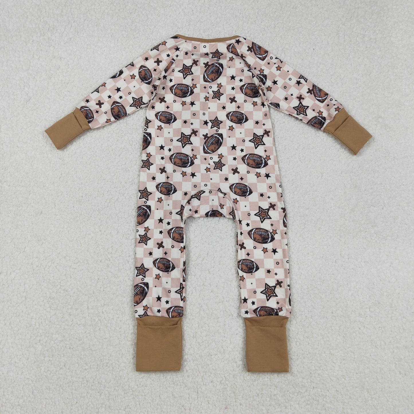 brown football baby boy zipper sleeper