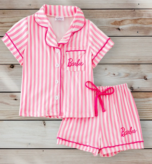 Split-CLOSE 1st June pink stripes doll pajama set