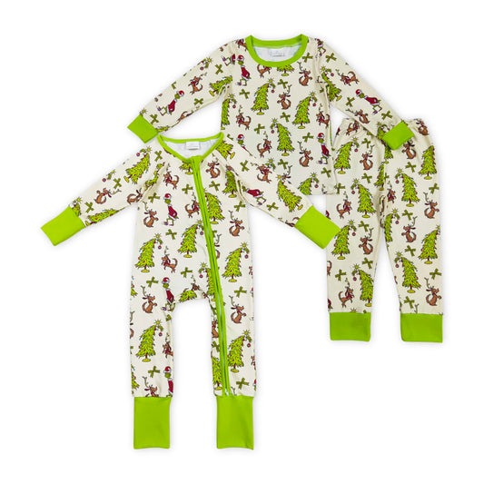 Green Grinchey Kids Sibling Pajamas