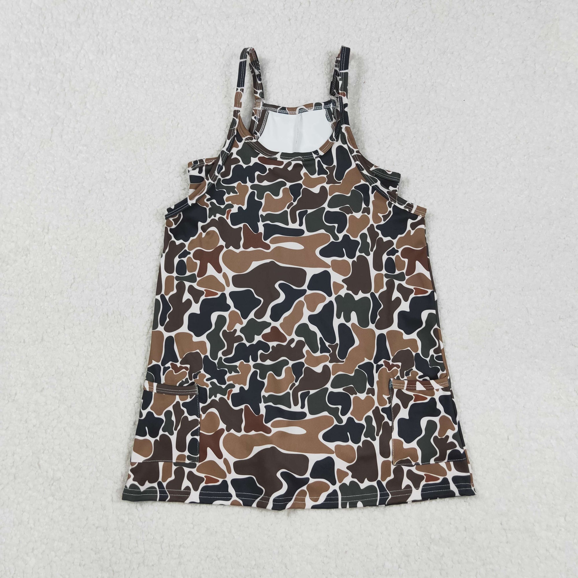 girl camo athletic suspender dress