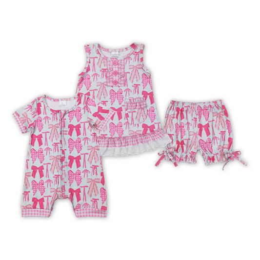 Pink Bows Print Sisters Summer Matching Clothes