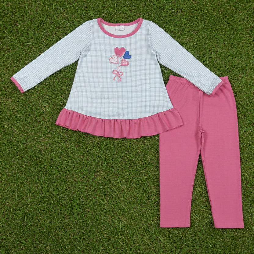 balloon heart embroidery pants set valentine's day girl outfit