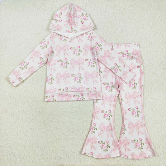 pink floral bow hoodie pants set girls outfit