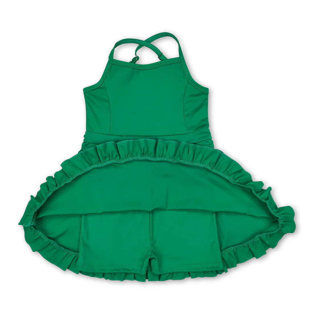 green strap ruffle baby girls summer active wear athletic dress