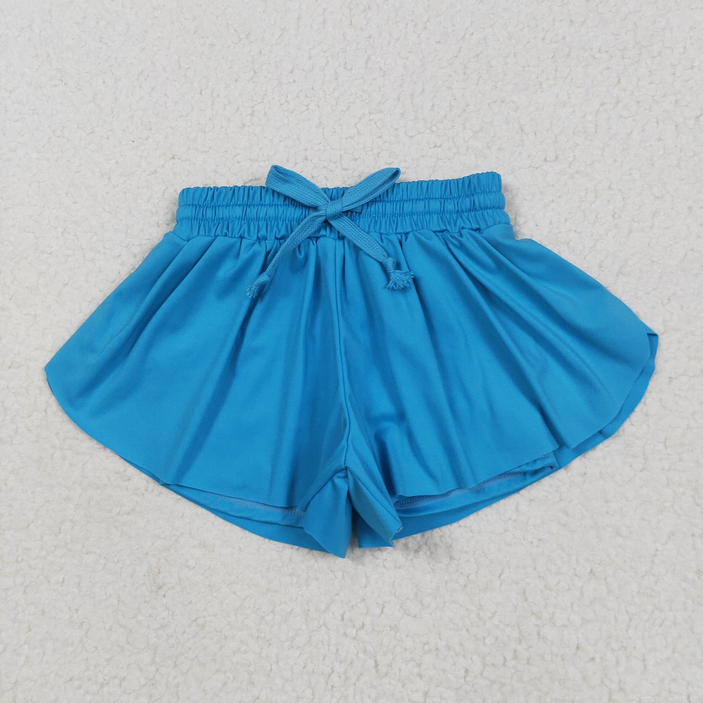blue solid color yoga girls sports shorts