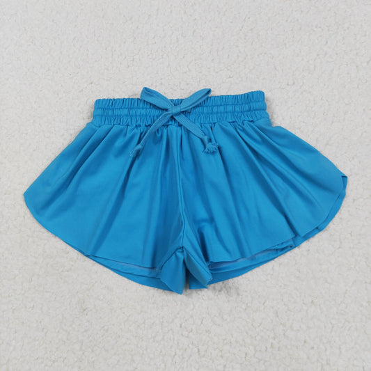 blue solid color yoga girls sports shorts