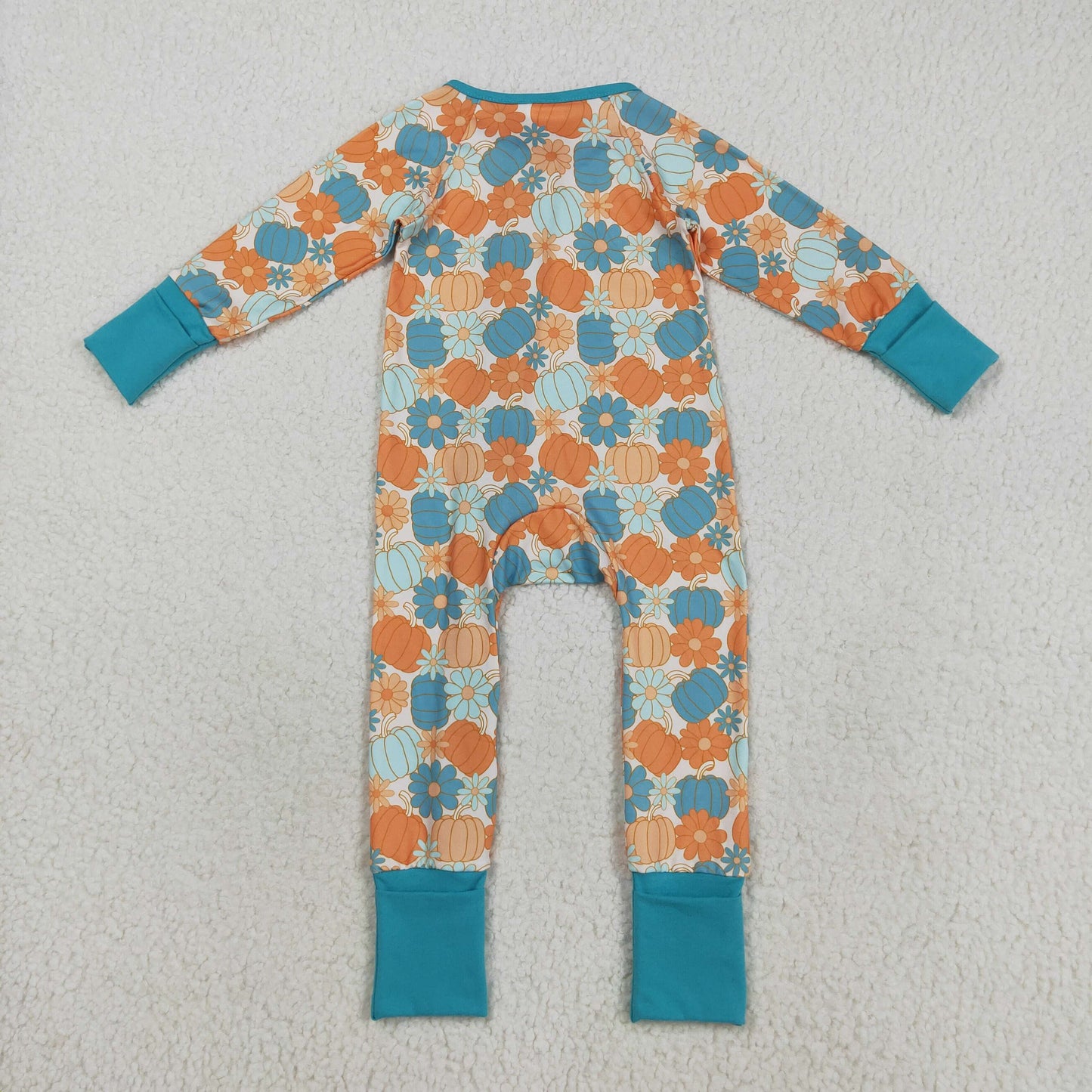 long sleeve floral blue pumpkin girl zip sleeper