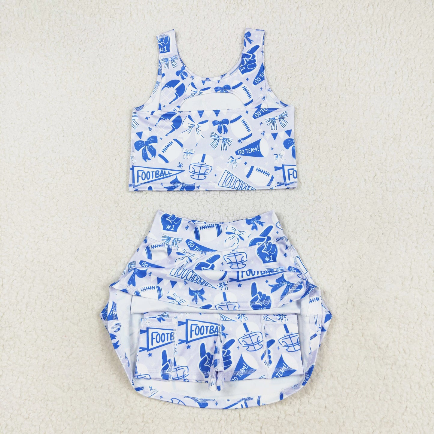blue go team cheer football athletic skirt set