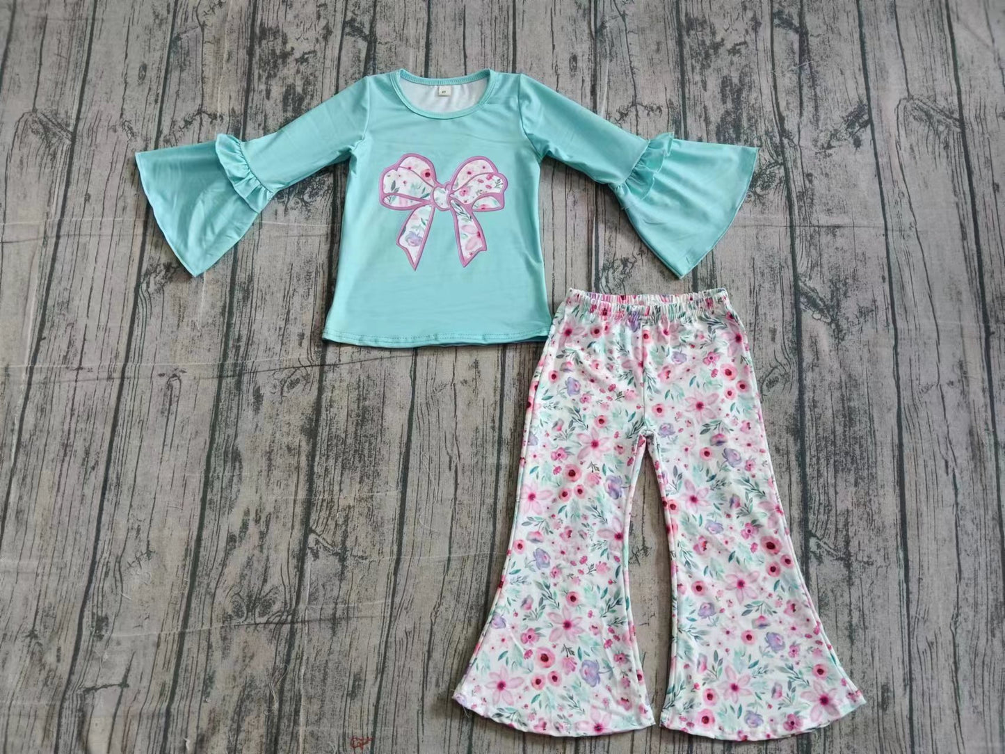 MOQ 5 TAT 6-8 weeks blue floral bow pants set