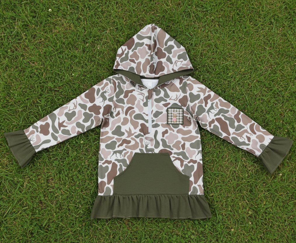hunting deer embroidery ruffle camo hoodie fall girls top