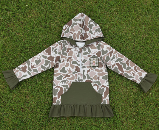 hunting deer embroidery ruffle camo hoodie fall girls top