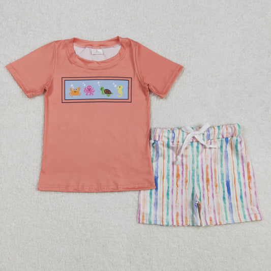 ocean animal shorts set boy summer outfit