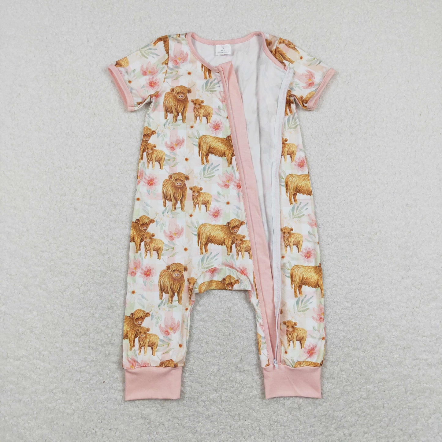 cute floral cow pattern baby girl zip sleeper