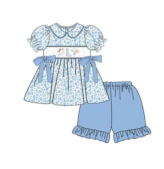 TAT 5-6 weeks MOQ 3 baby girl blue cow print shorts set