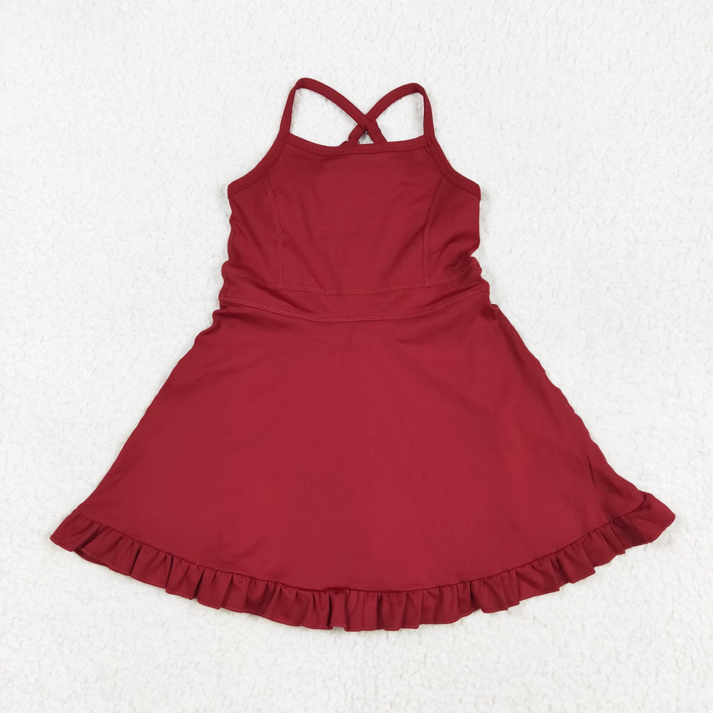 maroon strap ruffle baby girls summer active wear athletic dress