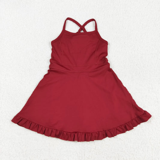 maroon strap ruffle baby girls summer active wear athletic dress