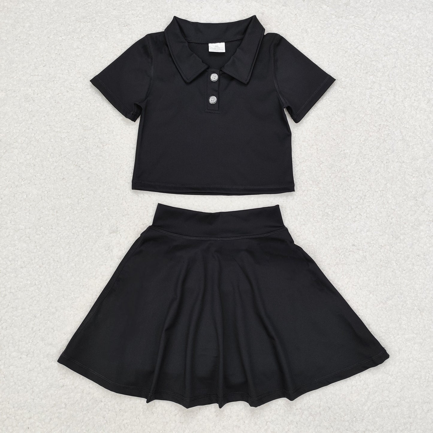 little girl black polo yoga two piece activewear