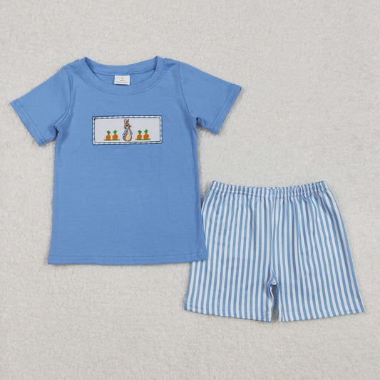 boy easter clothes carrot peter rabbit embroidery shorts set blue