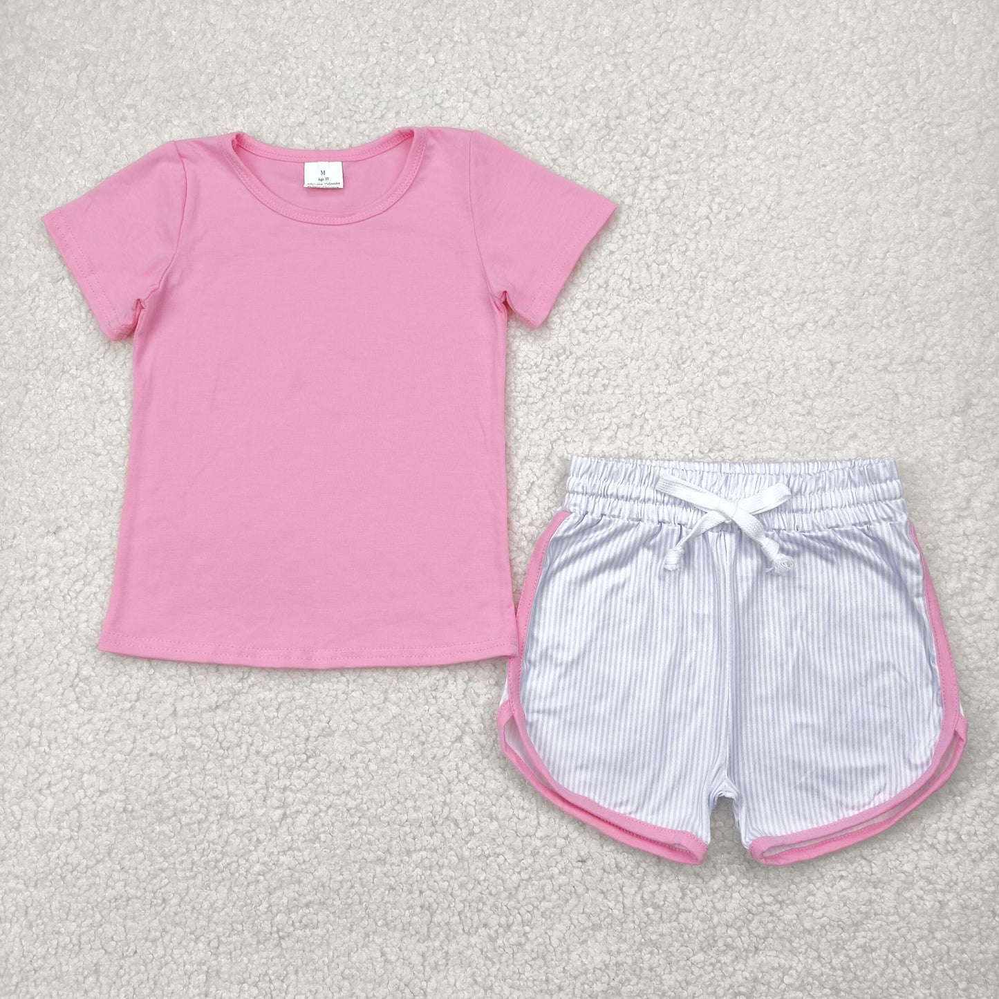 cotton pink tee striped shorts set